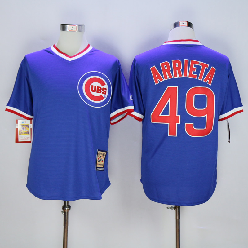 Men Chicago Cubs #49 Arrieta Blue Throwback MLB Jerseys->chicago cubs->MLB Jersey